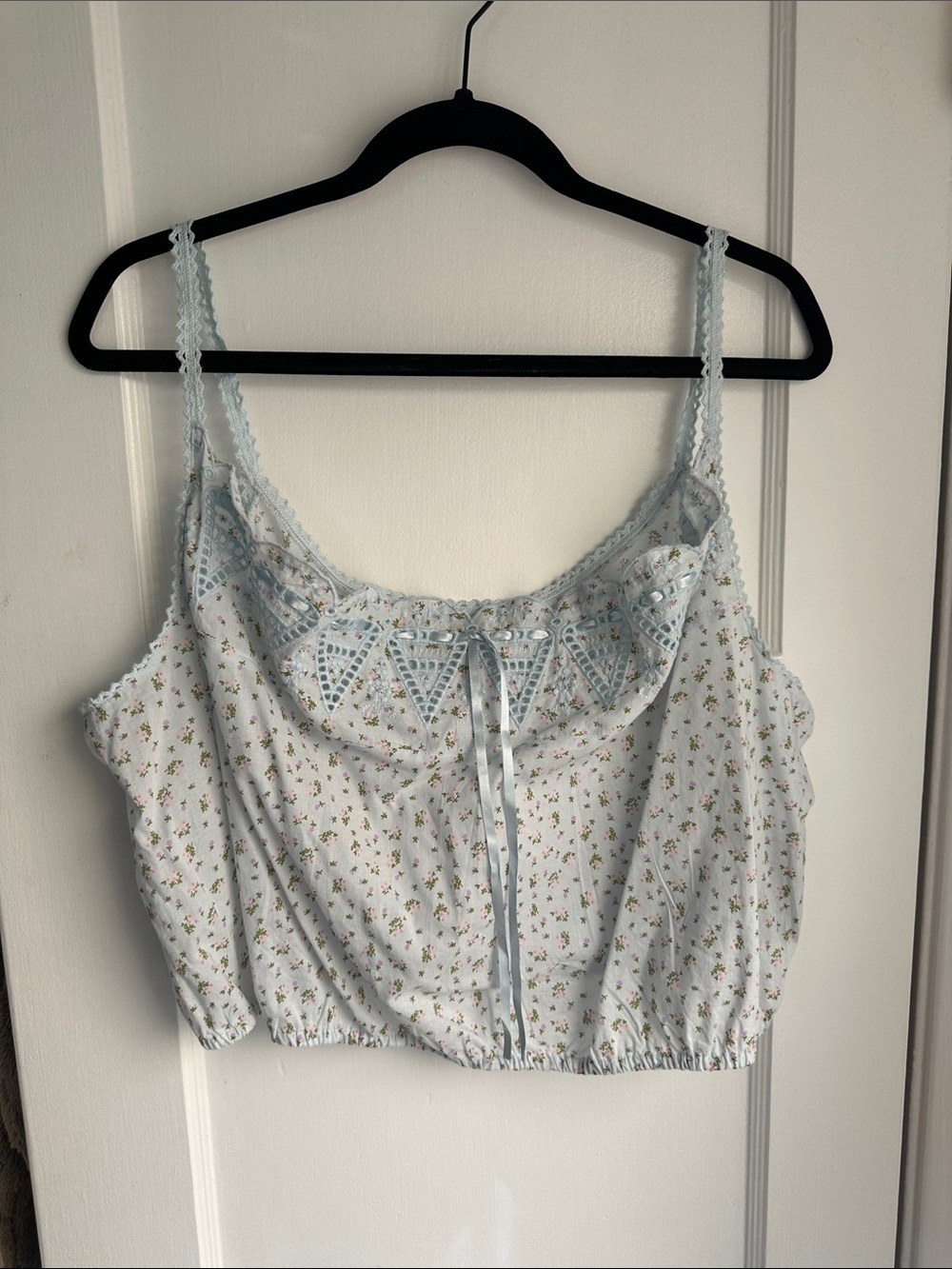 NWT Lucky Brand Light Blue Floral Lace-Trim Crop Cami Top - XL